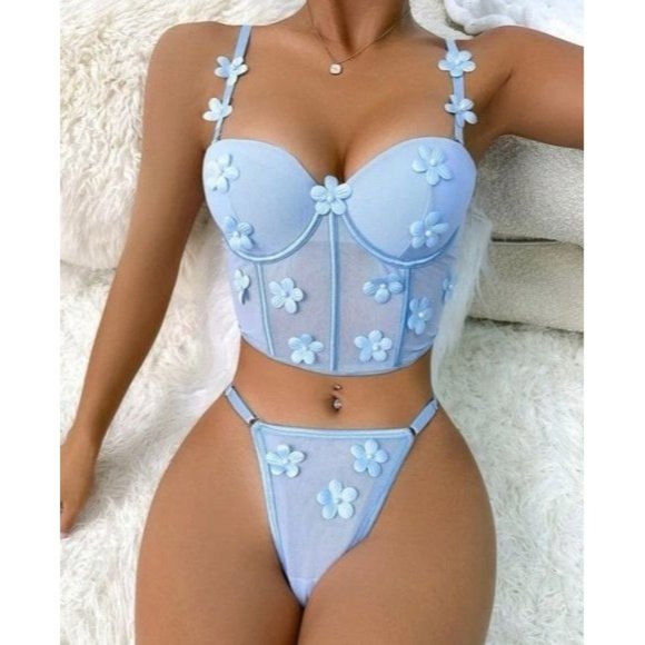 Other - Romantic Appliques Mesh Underwire Lingerie Set